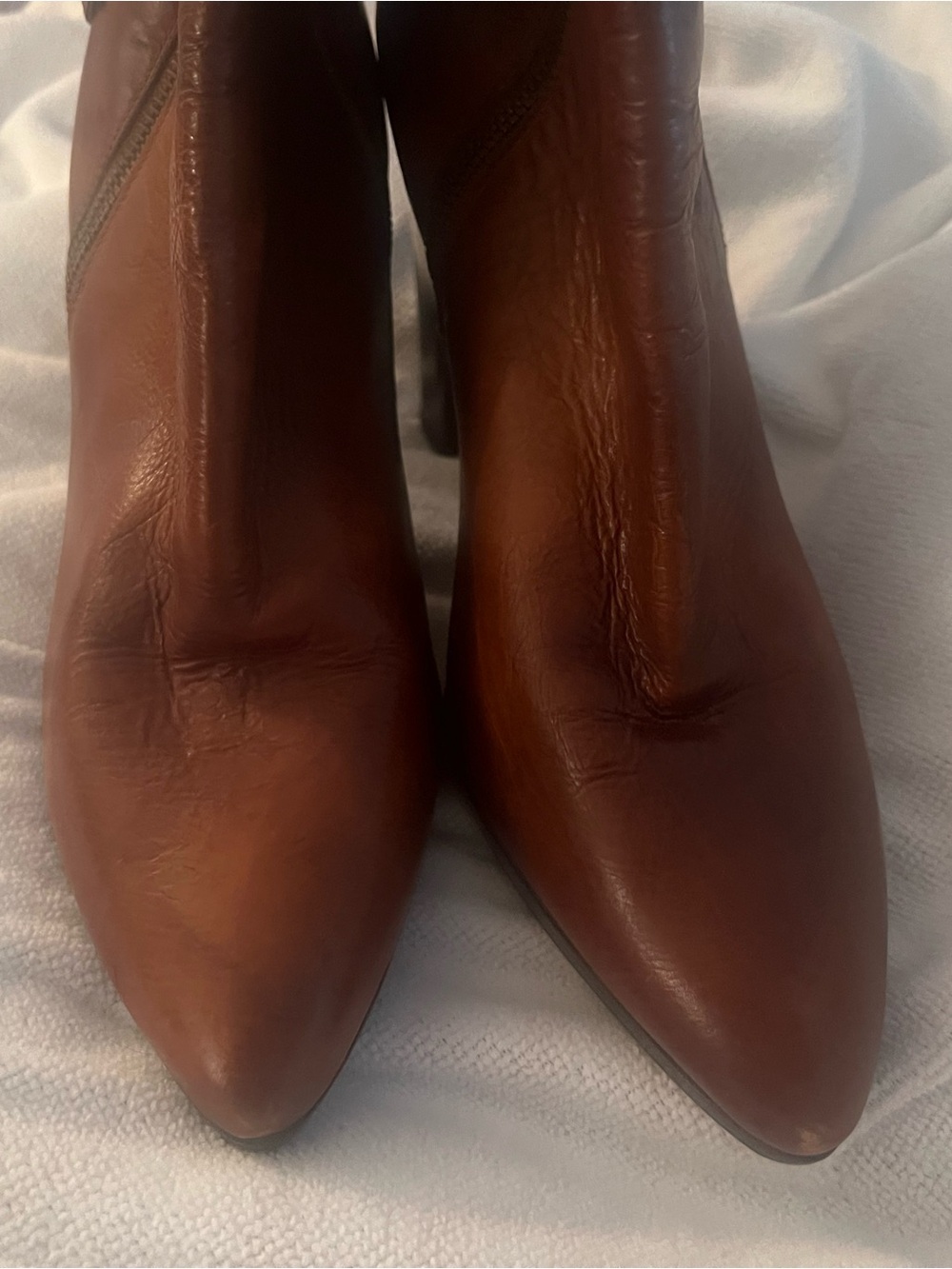 Stuart Weitzman Cognac Brown Leather Block Heel Ankle Booties